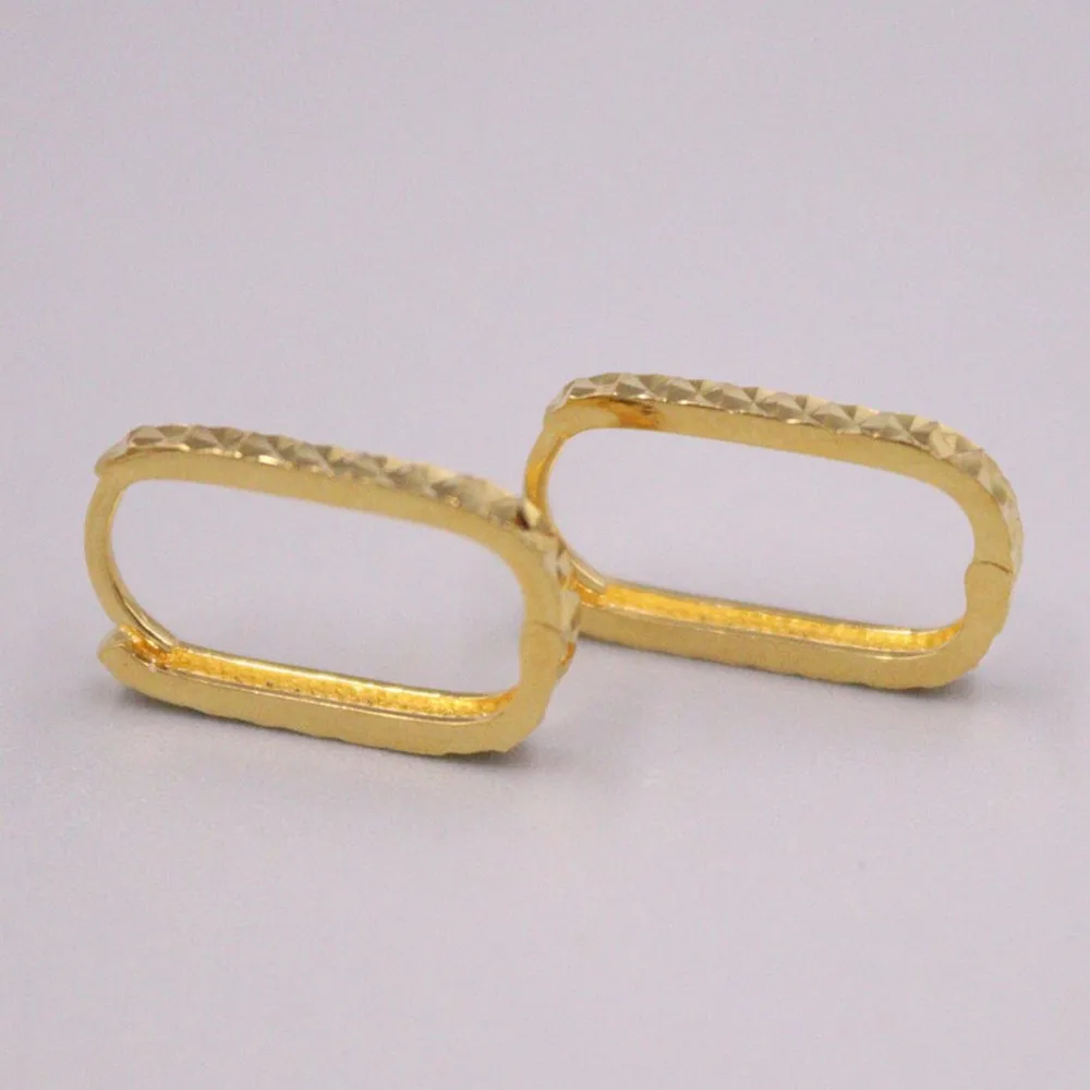 

Real Pure 18K Yellow Gold Hoop Women Lucky Carved Square Oval Earrings 1.64g