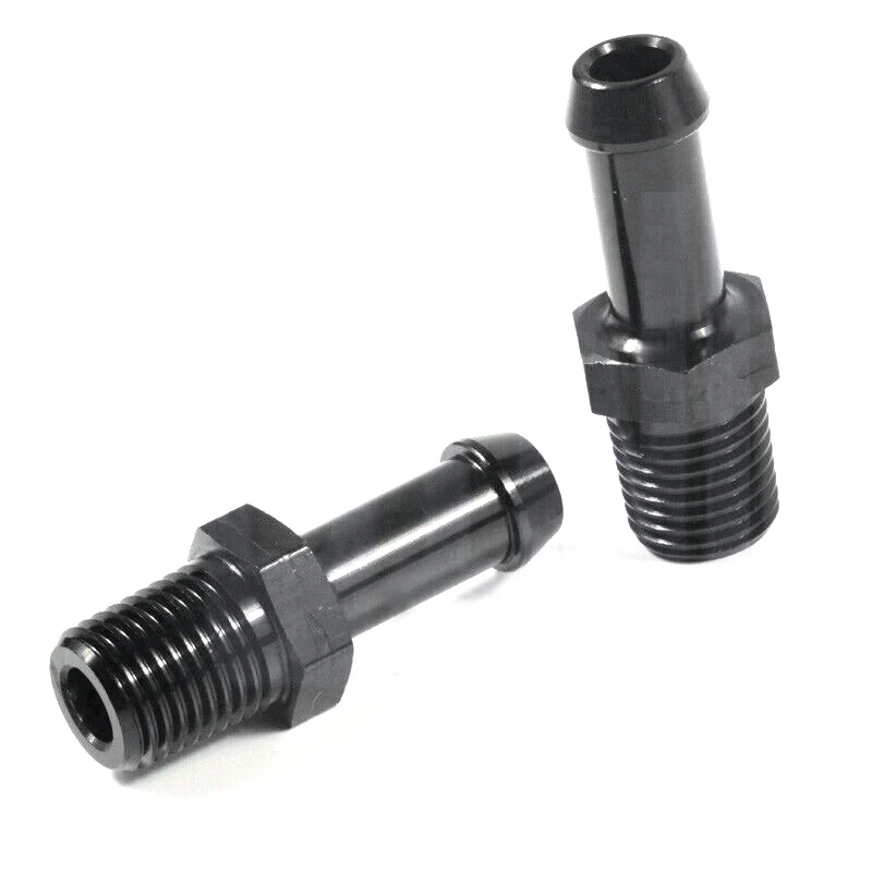 

2pcs AN6 1/4" NPT 13.6mm Male To 3/8" 9mm Hose Barb Straight Adapter Fitting Black Aluminum Alloy