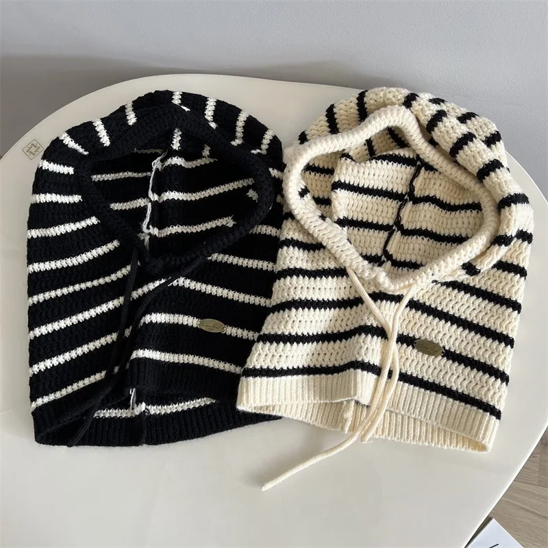 Hat Winter Barak Rafa Hat New Black  White Stripe Clash Colours Cap Women's Simple Fashion Woolen Wind Snow Caps