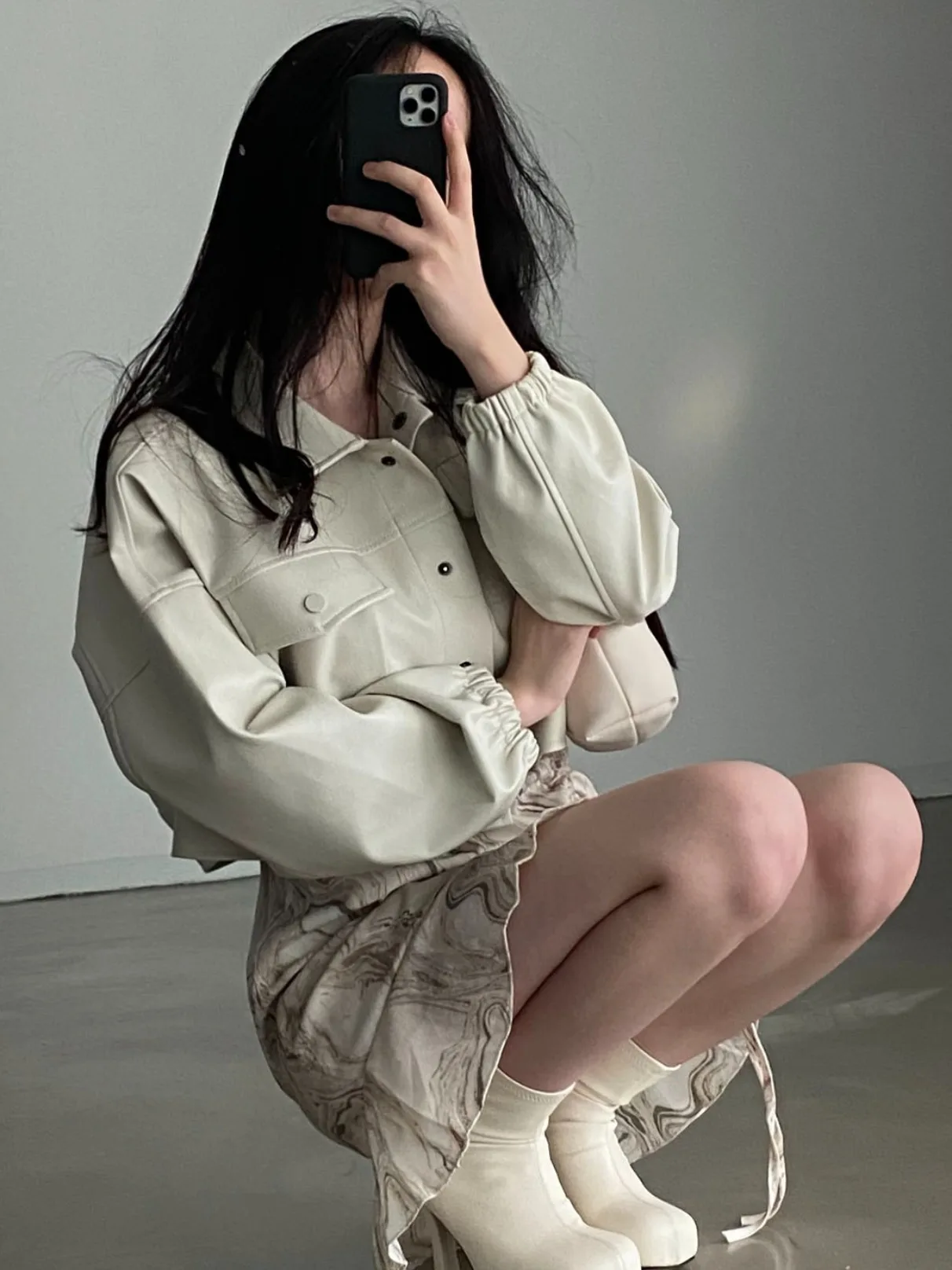 Retro Hong Kong Sle Chic Kragen Design Leder Jaet ort Damen Oberbekleidung Faionable Frühherbst Neu eingetroffen