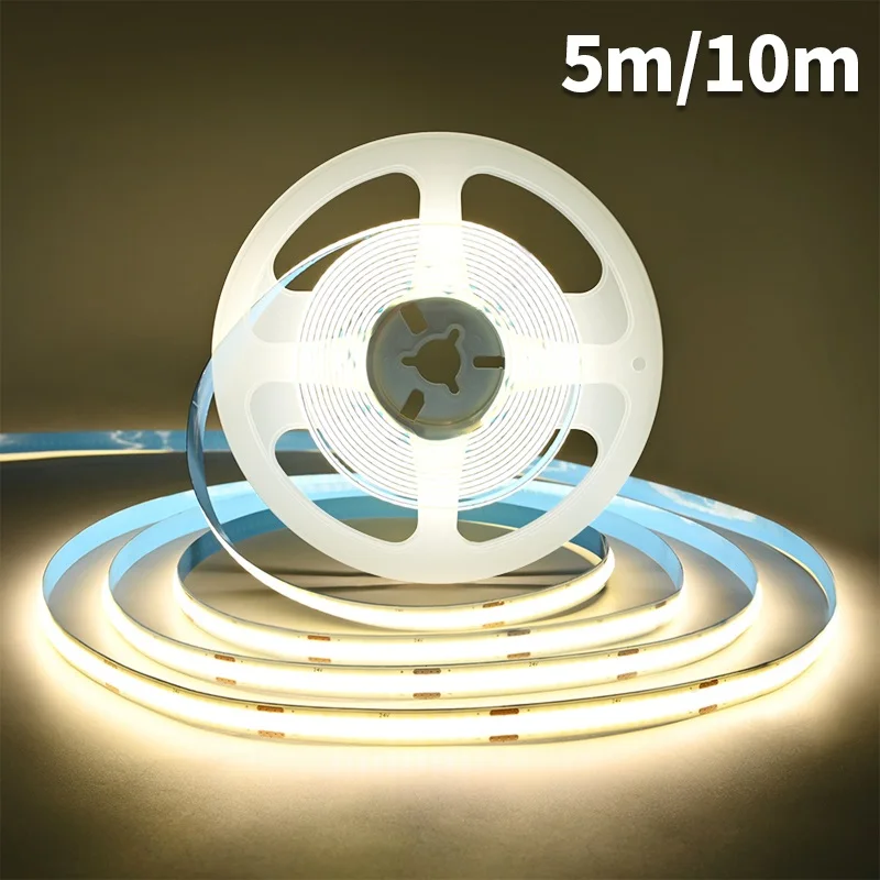 شريط إضاءة LED COB بطول 5 أمتار و10 أمتار، 320 مصباح LED/م، شريط LED مرن عالي الكثافة FCOB، شريط إضاءة خطي قابل للتعتيم، تيار مستمر 12 فولت 24 فولت