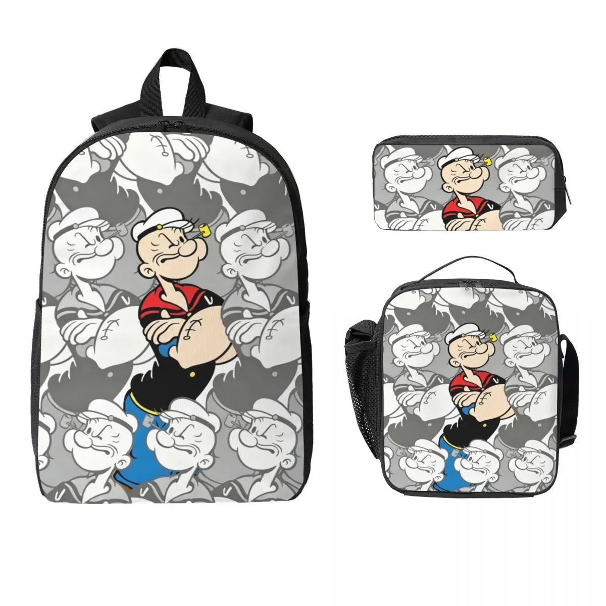 3Pcs P-popeyes School bags Set for Girls Boys Pen Bags Backpack Sets with Lunch Box For School Students Knapsack
