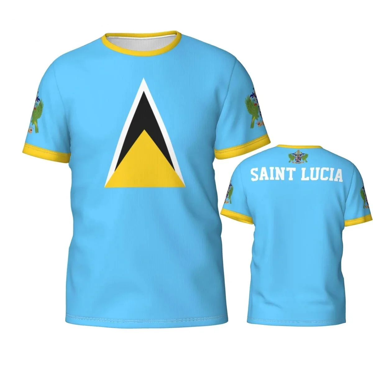 

Saint Lucia flag badge 3D printed T-shirt for men's and women's jerseys team clothing gift for football fans