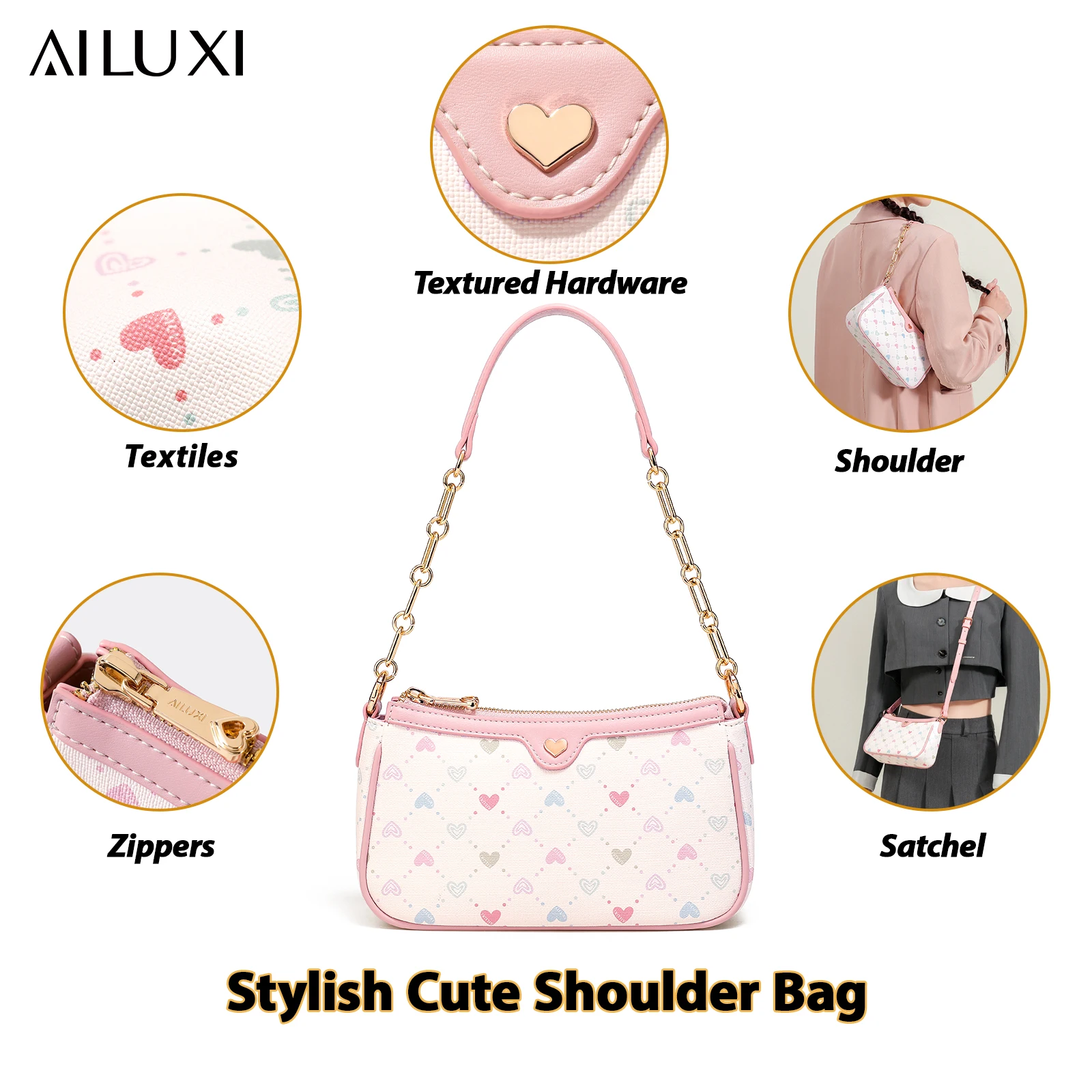 AILUXI Women Chain Bag Love Heart Faux Leather Handbag Valentine's Day Gift Shoulder Bag Cute Handbag with Chain Shoulder Strap