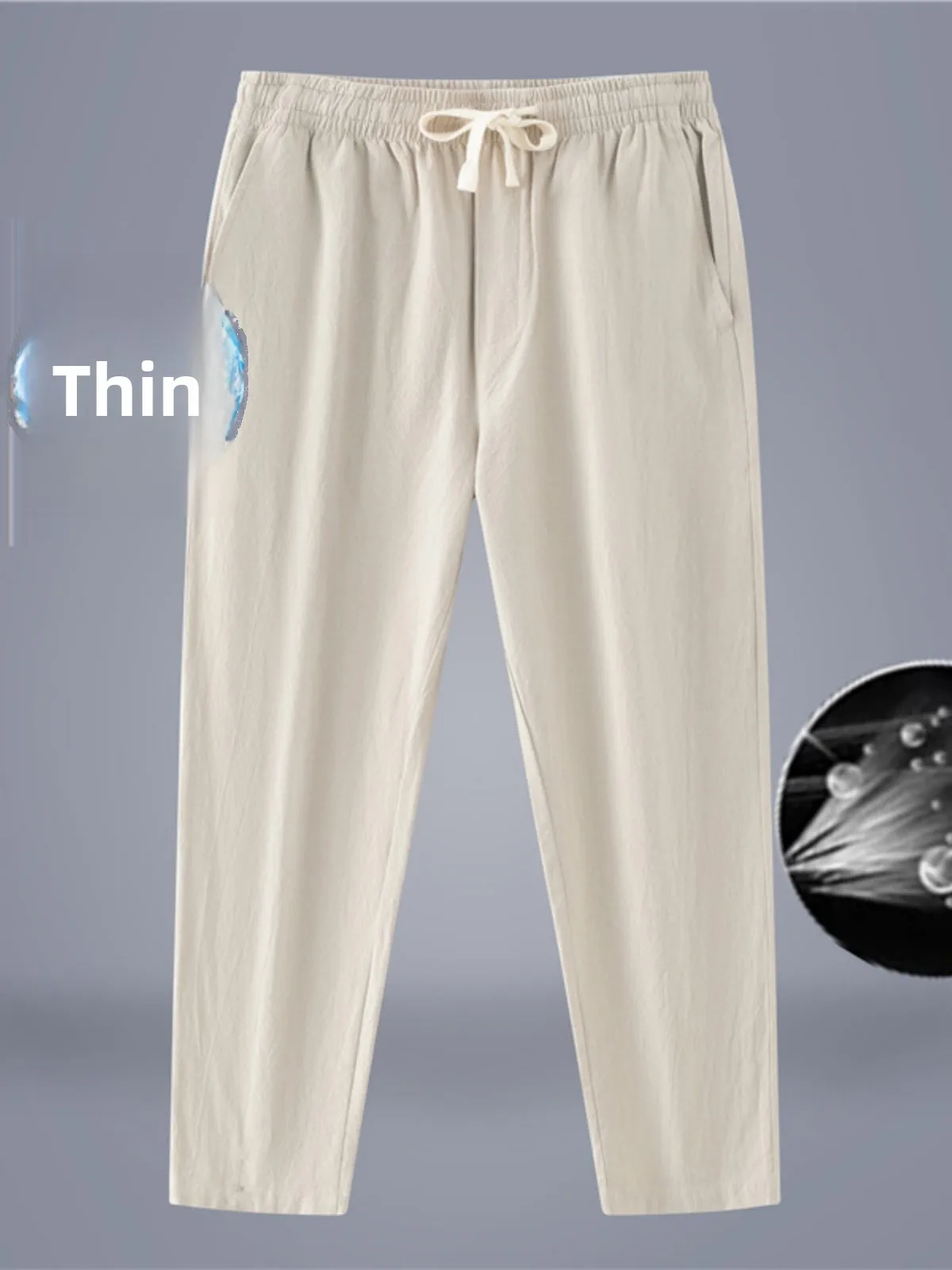 

00% Pure Cotton Summer Loose Casual Pants Thin Breathable Straight Leg Spring Autumn Lightweight Trousers for Men