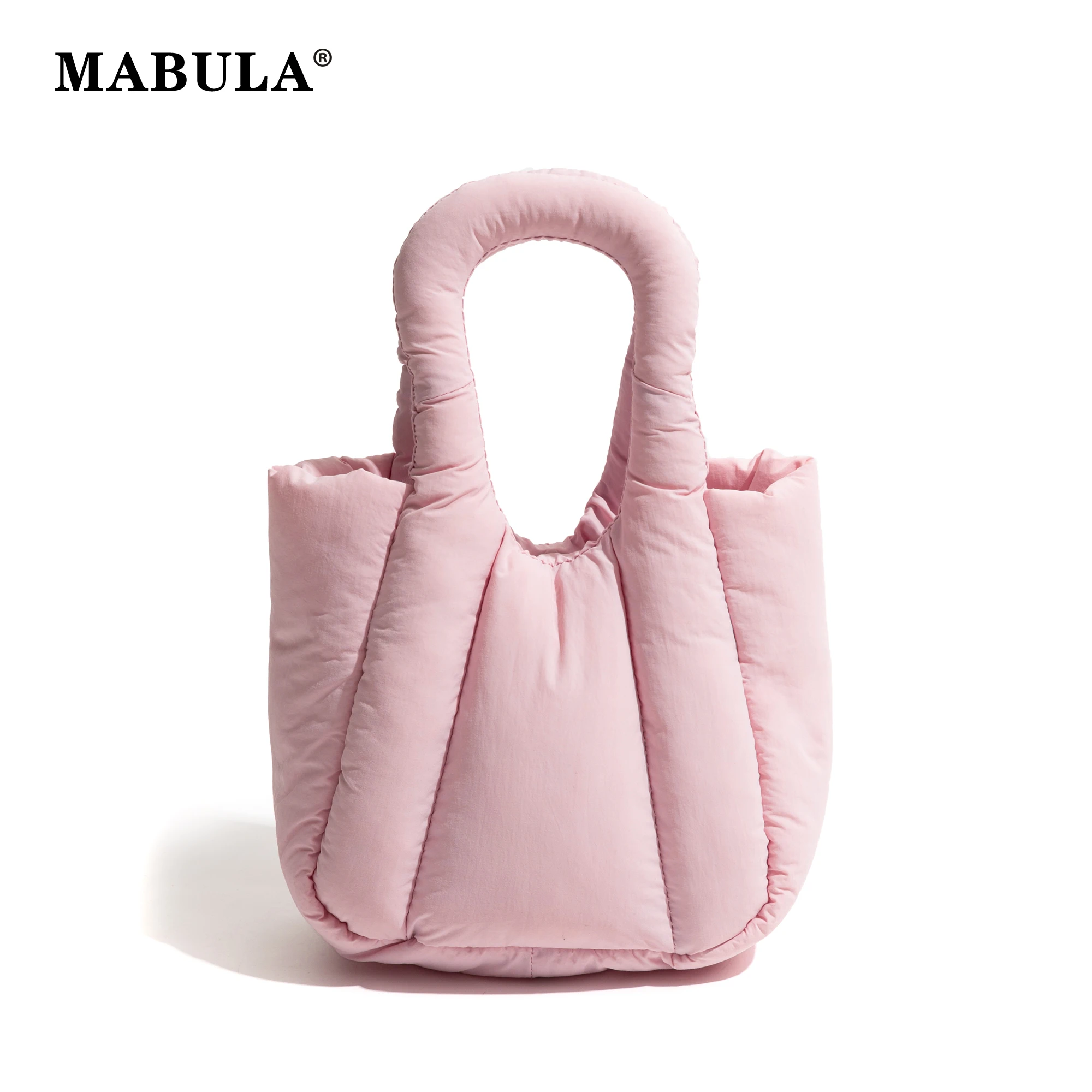 MABULA Cream Color Cloud Puffer Handbag Padded Down Solid Nylon Lightweight Phone Purse Simple Casual Crossbody Shopping Bag