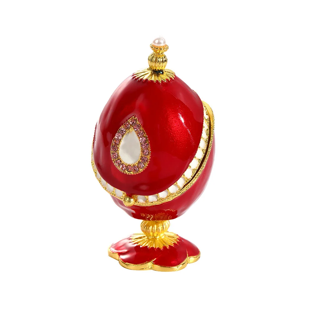 Handmade Enamel Colored Drawing Easter Egg Jewel Case Jewelry Storage Oval Box Metal Handicraft Home Furnishing Articles