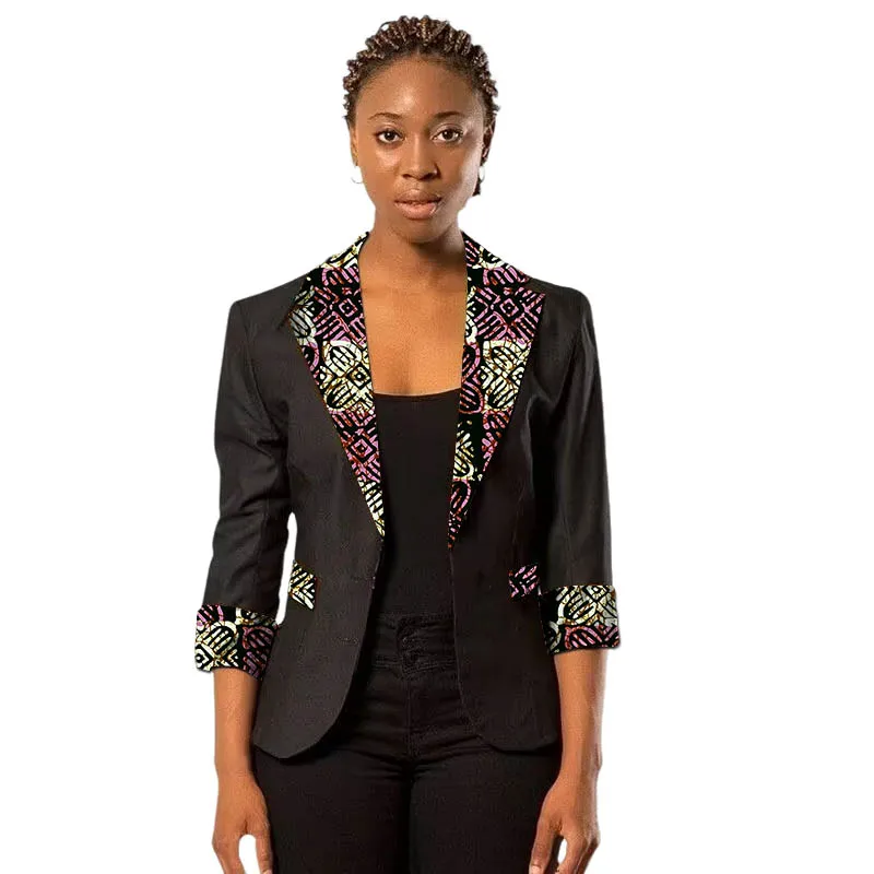 قطعة واحدة سترات بدلة نسائية تصميم أصلي طباعة أنثى أسود أنقرة السترة الأفريقية كوتور حفلة 3/4 كم معطف