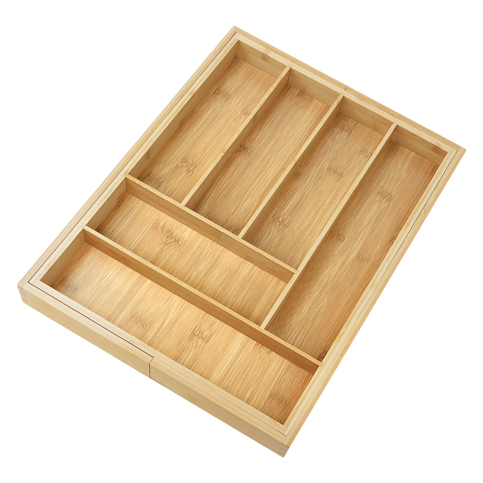 Bambus-Besteckkasten, erweiterbar von 32 x 43 cm auf 52 x 43 cm, 5 cm Tiefe, 6 bis 8 separate Fächer für Küche, Schlafzimmer, Büro – Detail 15