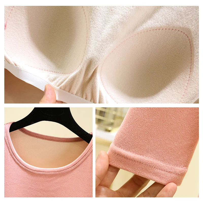 

Thiened Fce Warm Top Women's Long Sve round Ne Base irt Inner Wear Underwear Home Clothes Thermal Underwear