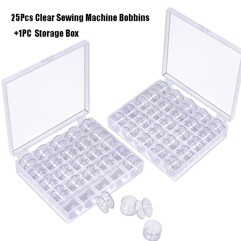 25Pcs Clear Sewing Machine Bobbins Spools Empty Bobbins Spools Plastic Storage Box For DIY Embroidery Home Sewing Accessories