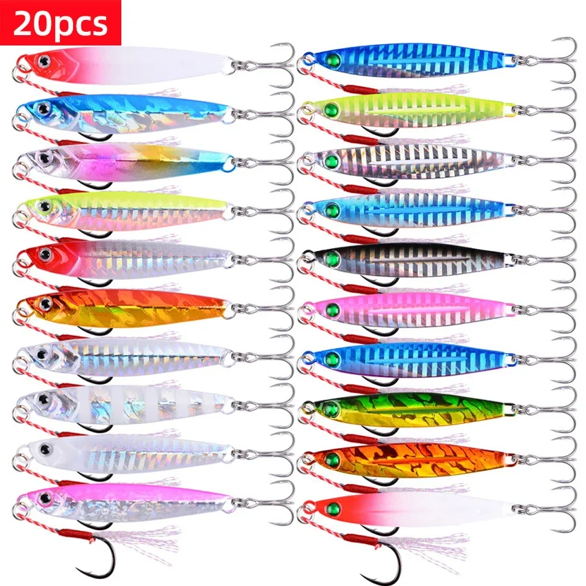 20PCS Metal Jig 7g 10g 40g Shore Casting Jigging Lures Shore Casting Spoon Saltwater Tuna Fishing Lures Set Bit Artificial Bait