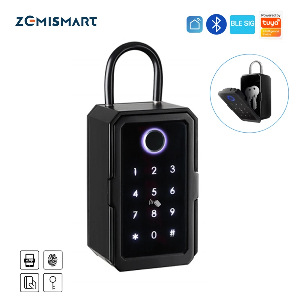 Zemismart Tuya BLE Waterproof Smart Key Box Outdoor Home Security Lock Box Fingerprint Smart Life App IC Cards Password Unlock