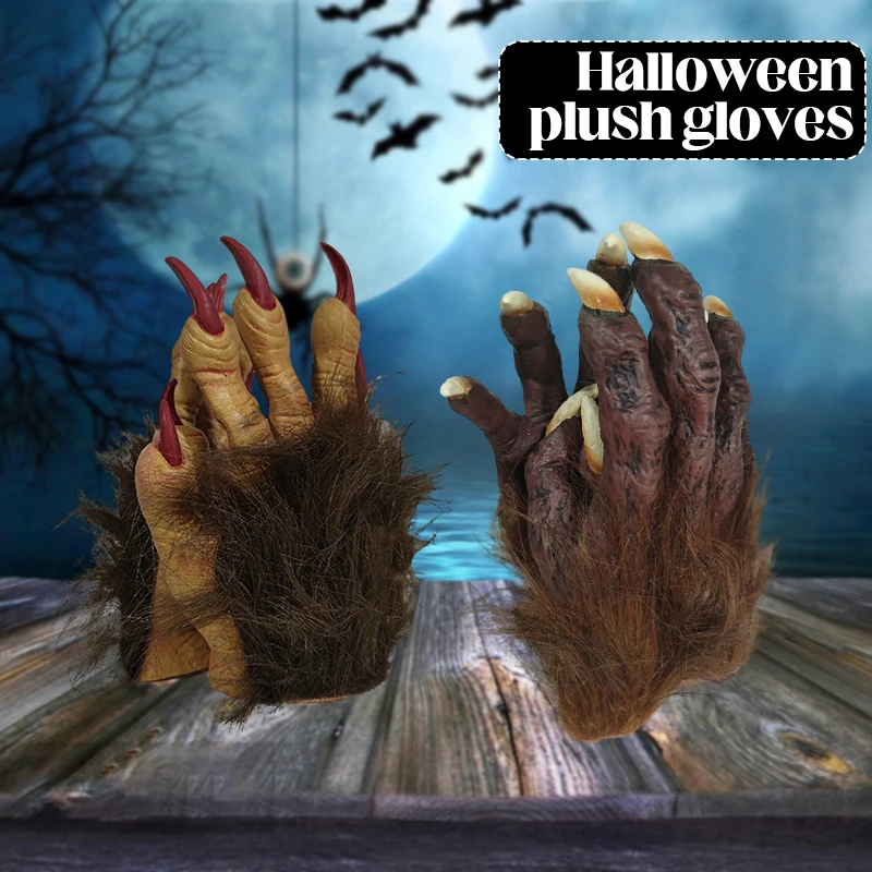 Halloween Wolf Gloves Werewolf Cosplay Costume Halloween Fingernails Adult Monster Hands Paws Claw Party Easter Cosplay Props