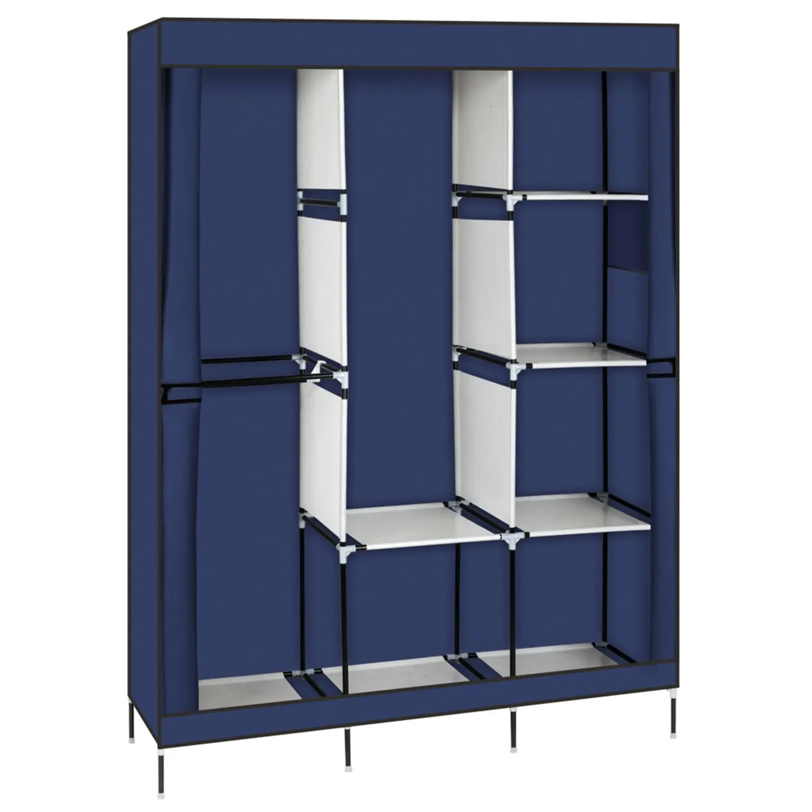 

71" Portable Closet Wardrobe Clothes Rack Storage Organizer with Shelf Navy RT,Bedroom Wardrobes