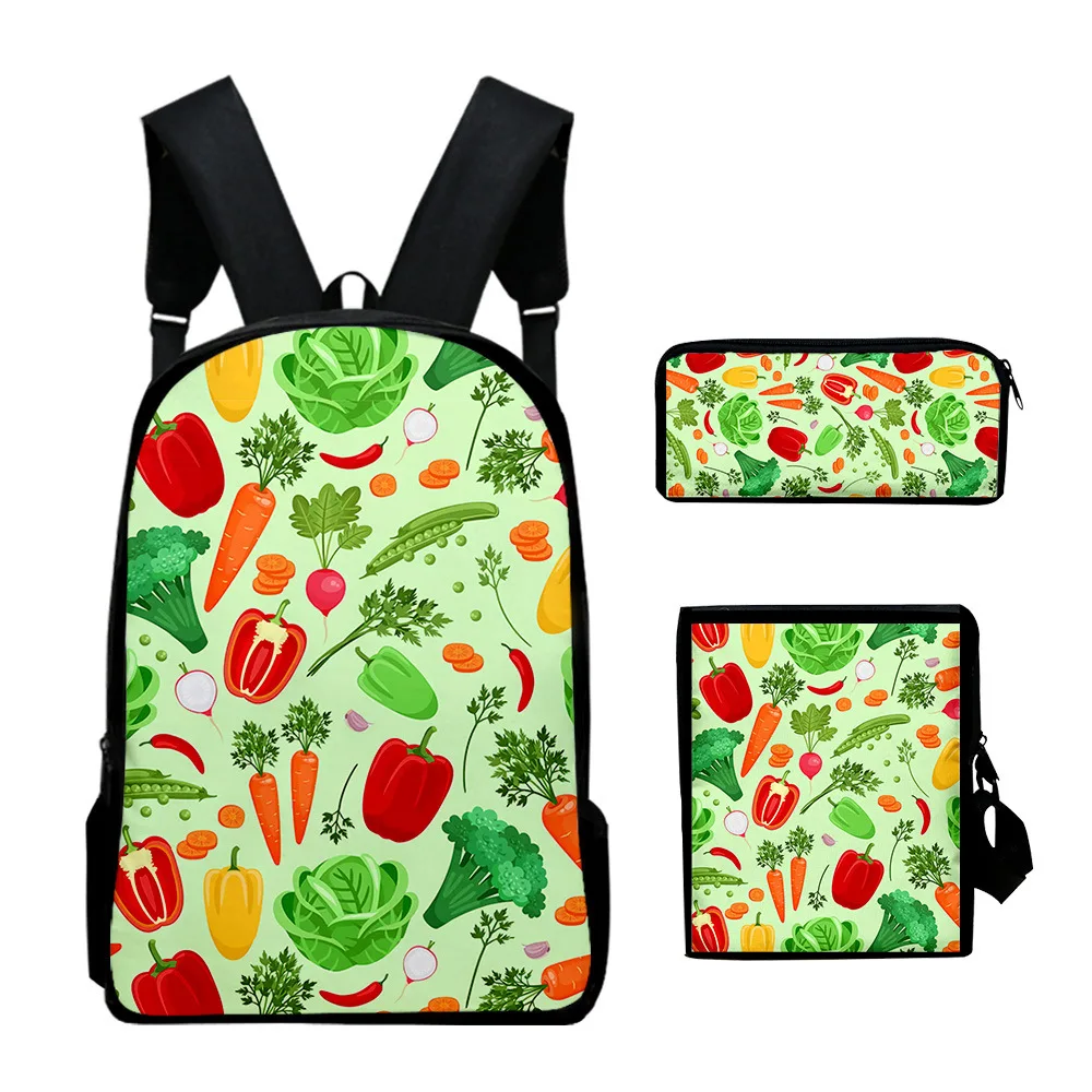 Hip Hop Jugendliche Cartoon Essen 3D-Druck 3 teile/satz Student Reisetaschen Laptop Daypack Rucksack Umhängetasche Federmäppchen