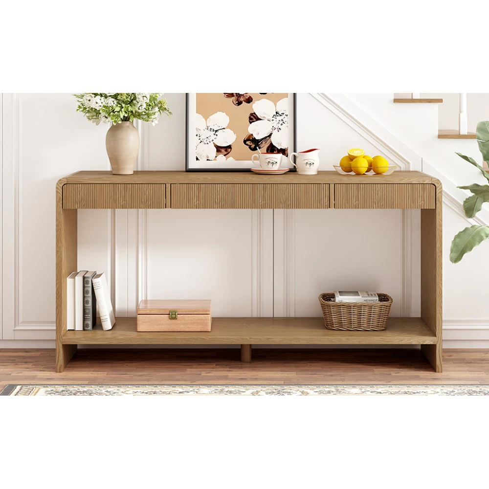 طاولة كونسول حديثة ذات 3 أدراج مع شرائح عمودية، تصميم حافة مستديرة، مثالية للمدخل أو المدخل أو خلف الأريكة