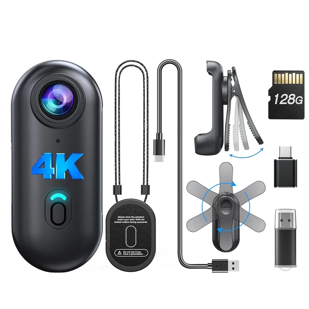 Mini caméra corporelle 4K 1080P, enregistreur vidéo Portable 128 go, caméscope, support de casque, Vlogging avec Clip rotatif