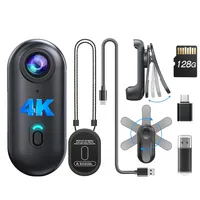 Mini cámara corporal 4K, cámara portátil de 1080P, grabadora de vídeo portátil de 128GB, videocámara, montaje en casco, Vlogging con Clip giratorio