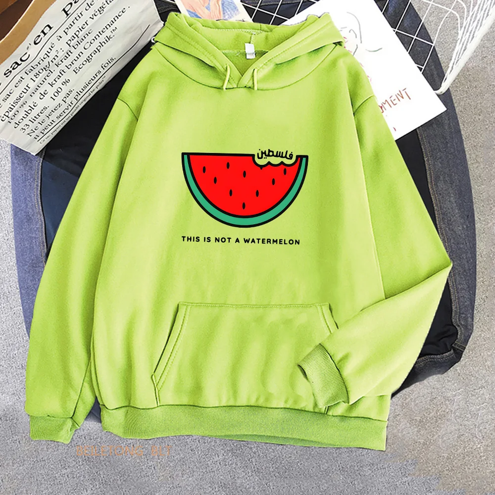 Semangka Palestina kaus lengan panjang wanita/pria Kawaii Hoodies musim dingin bulu kasual bertudung pullover Sudadera