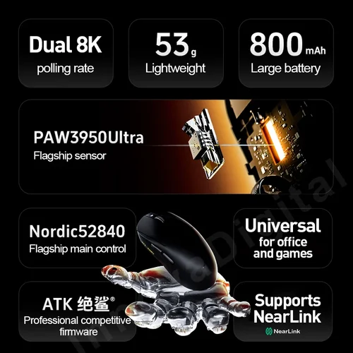 Imagen 2 del producto ATK Dragonfly A9 Plus Promax inalámbrico e-sports Bluetooth ratón para juegos ligero tri-modo ergonómico PC portátil Accesorios