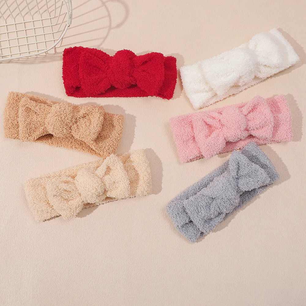 

Solid Kids Headband Coral Fleece Bow Baby Hairband Girl Soft Elastic Warm Turban Headwear Children infant Hair Accessories Gifts