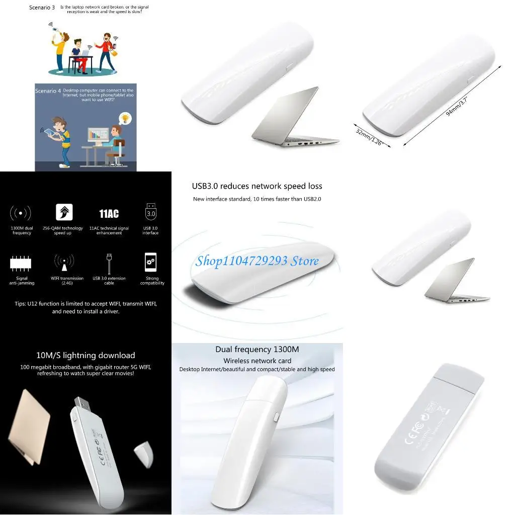 

Y2GD Dual Band AC1300 Wi-Fi Card 2.4G/5GHz USB Adapter Card For Windows