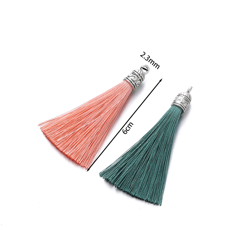 5/10Pcs 6cm Small Silk Tassel Earrings Pendant Charms Crafts Silver Color Caps Tassels Brush For DIY Jewelry Making Accessories