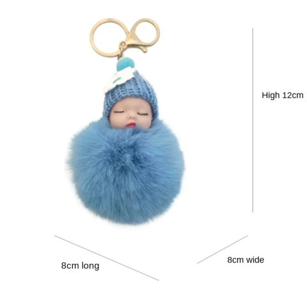 Cute Pompom Sleeping Baby Keychain Fluffy Plush Doll Fur Ball Car Key Ring Gift Bag Pendant Women Girl