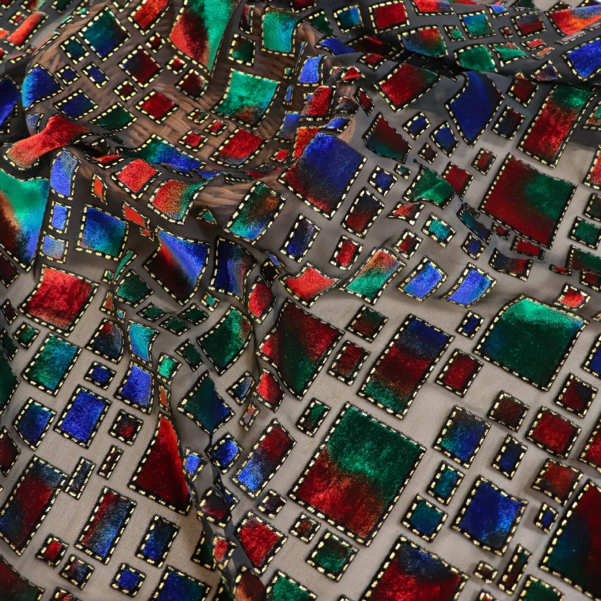 1 Meter mehrfarbiger Brokat-Burnout-Samt-Jacquard-Stoff, Veloursstoff, afrikanische Spitzen-Tüllstoffe für Kleider, DIY-Näharbeiten, Bekleidung – Detail 2