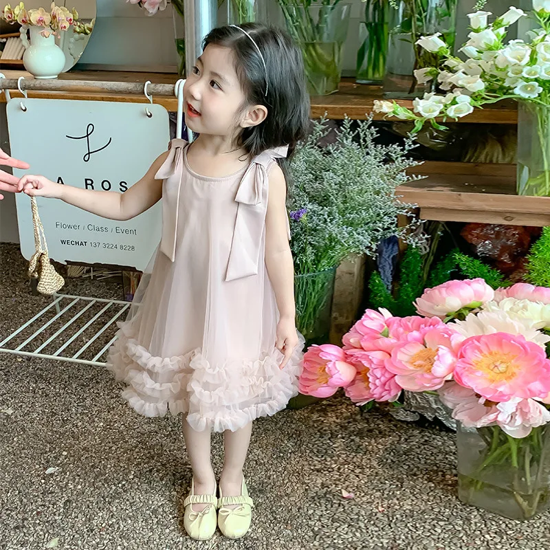 Girls Summer Dress 2024 New Fashionable Baby Girl Summer Sweet Dress Girls Sleeveless Gauze Princess Dress