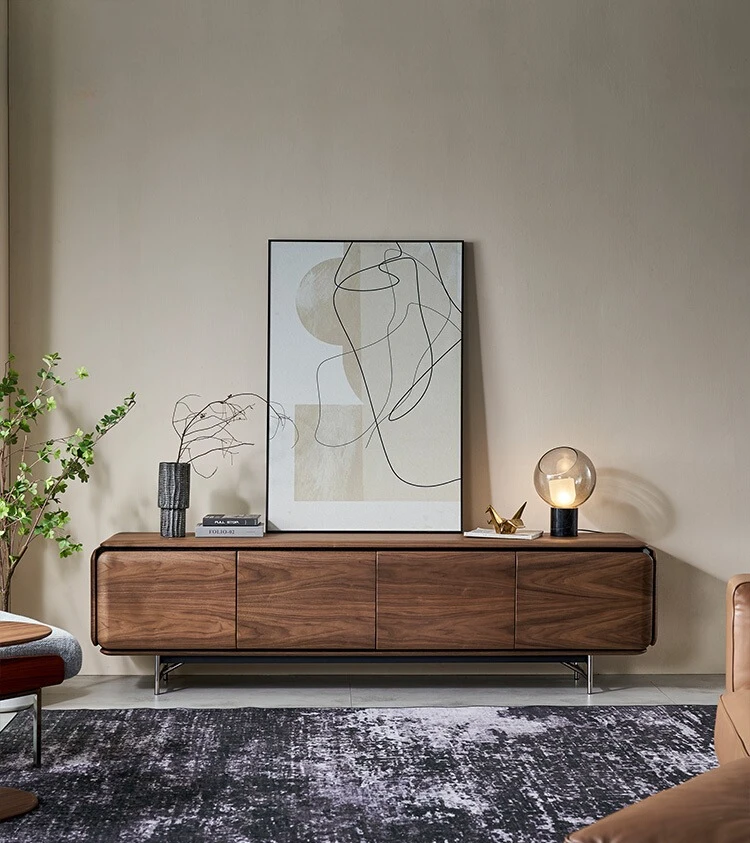 

Italian walnut TV cabinet coffee table combination solid wood modern simple living room floor TV cabinet