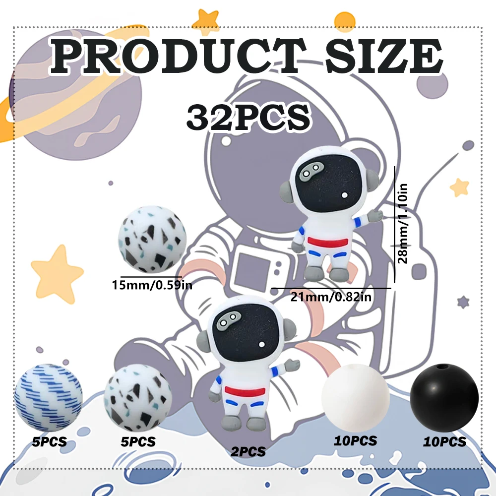 32/74-teiliges Silikonperlen-Set der Astronauten-Serie, ideal für DIY-Handarbeiten wie Schlüsselanhänger, Halsketten, Armbänder usw. – Detail 10