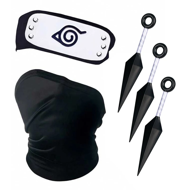 Masque et Bandeau Hatake Kakashi de l'anime Naruto, Ensemble Kunai, Accessoire de Costume de Ninja Kakashi pour Cosplay, Fête d'Halloween