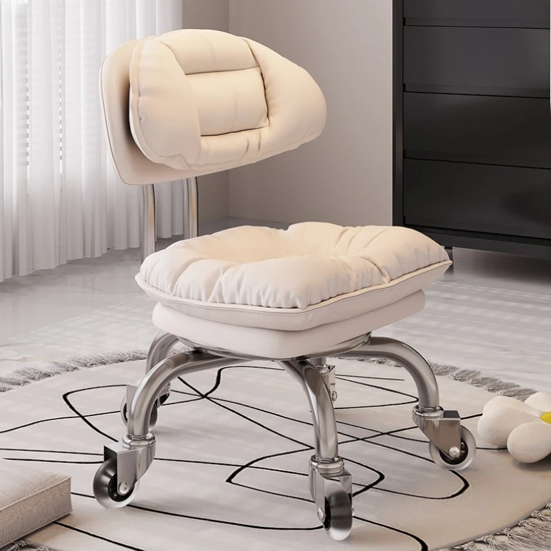 Silent Caster Rolling Low Stool Multi-functional Shoe Changing Stool Comfortable Backrest Sliding Seat Living Room Lazy Stools
