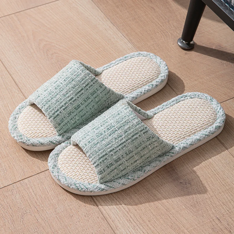 Leinen-Hausschuhe für Damen, flache Schuhe für alle Jahreszeiten, luxuriöse Designer-Damenschuhe, Geschenk, Sommer-Hausschuhe, rutschfeste, weiche Sohle