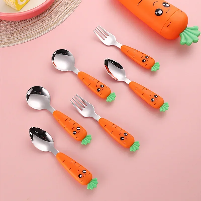 Stainless Steel Baby Spoon Set - 304 Safe Feeding Utensils for Kids, Cartoon Design Fork & Spoon