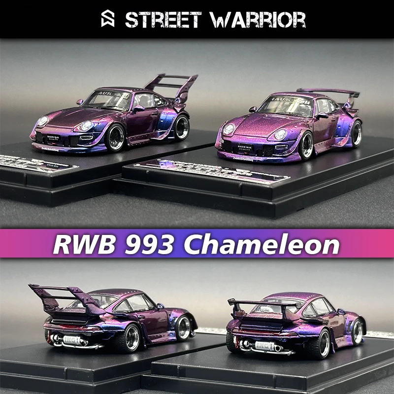 

SW In Stock 1:64 RWB 993 Glittering Starry Sky Gradual Purple Chameleon Diecast Diorama Car Model Collection Street Warrior