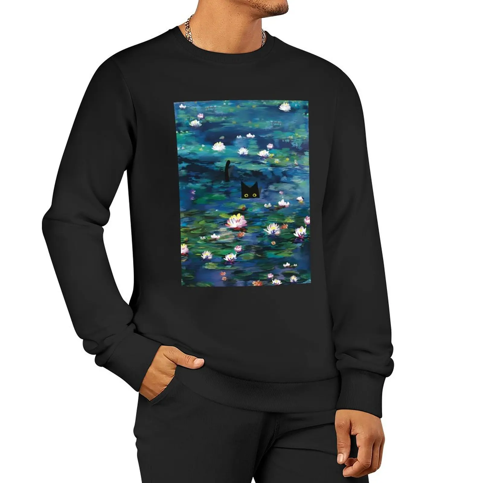 Claude Monet Water Lilies Monet Waterlily Cat Prints Pullover Hoodie blouse new in hoodies & sweat-shirt