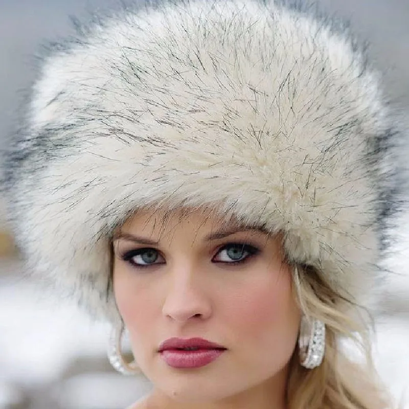 

Faux fur thickened fox fur hat, Russian warm cold-proof tipped flat top hat for European and American winter