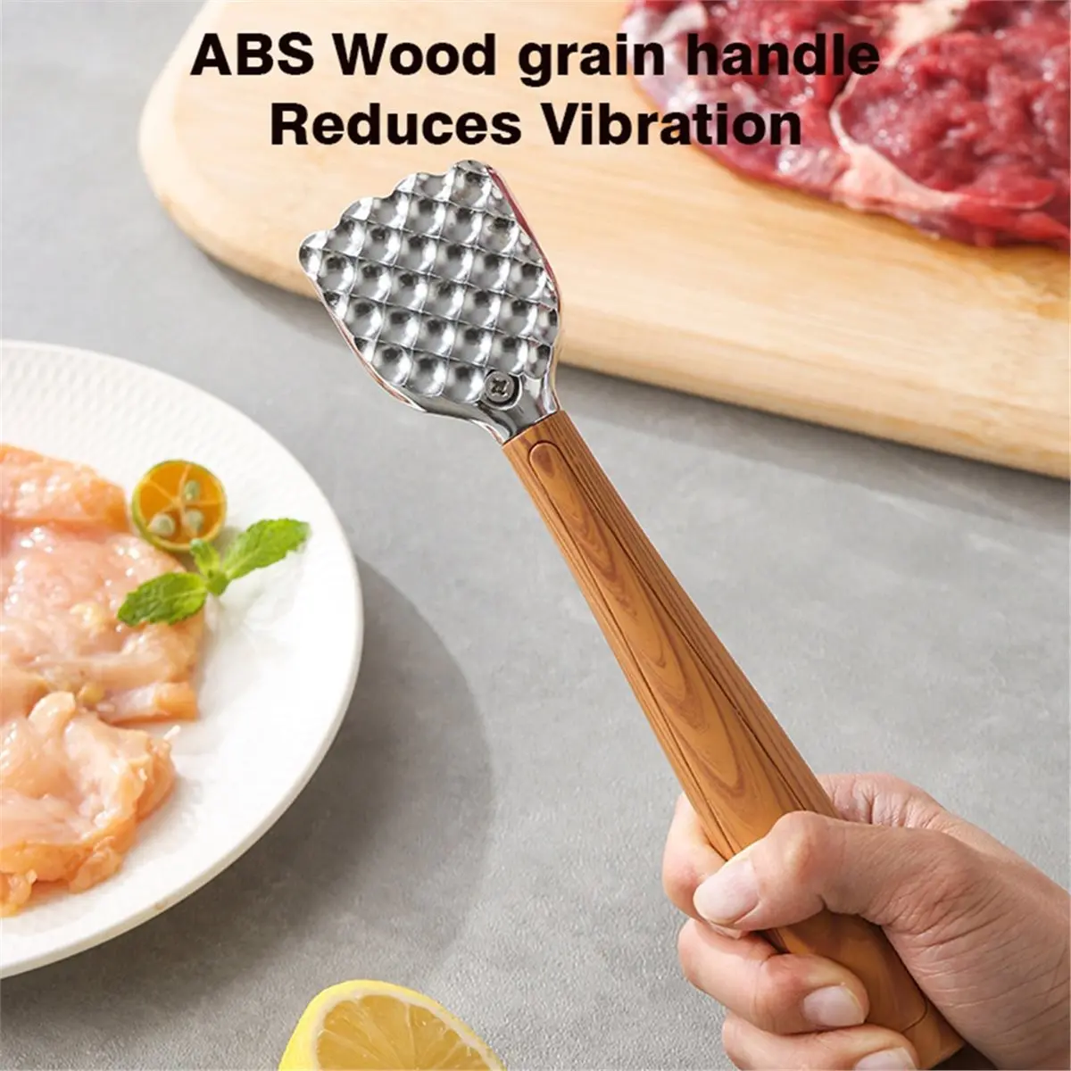 Meat Tenderizer Hammer, Heavy Duty Meat Mallet Pounder with Fist Shape, Dual-Sided Head and Non-Slip Wood-Grain Handle