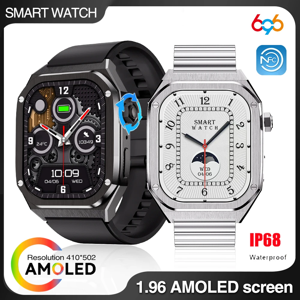 

New 1.96" AMOLED Men Blue Tooth Call Smart Watch Sports Fitness Heart Rate Waterproof Watches Music Play NFC Fashion Smartwatch