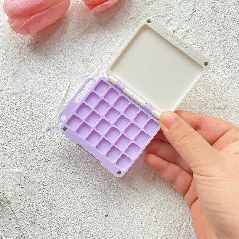 لوحة ألوان مائية محمولة مكونة من 24 خلية، صندوق طلاء رفيع للغاية وقابل للطي، صينية طلاء للسفر، لوازم فنية