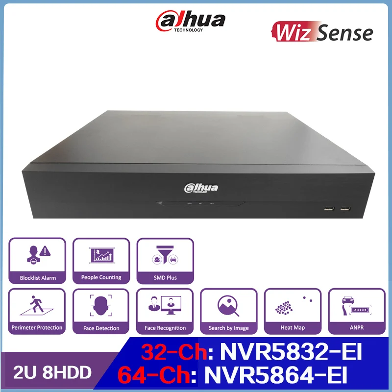 Dahua 32ch and 64ch 2U 8HDD WizSense Network Video Recorder, NVR5832-EI & NVR5864-EI, Support Face Detection and Recognition