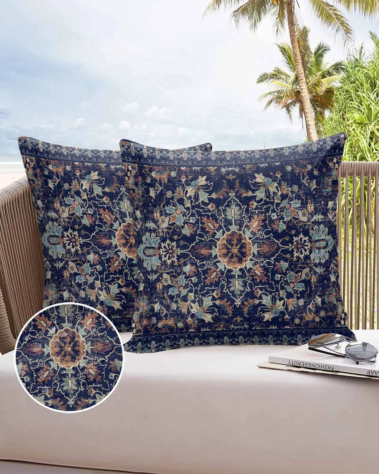 2/4PCS Outdoor Garden Chair Waterproof Cushion Cover Texture Flower Ethnic Tribal Carpet Home Decor Pillow Case