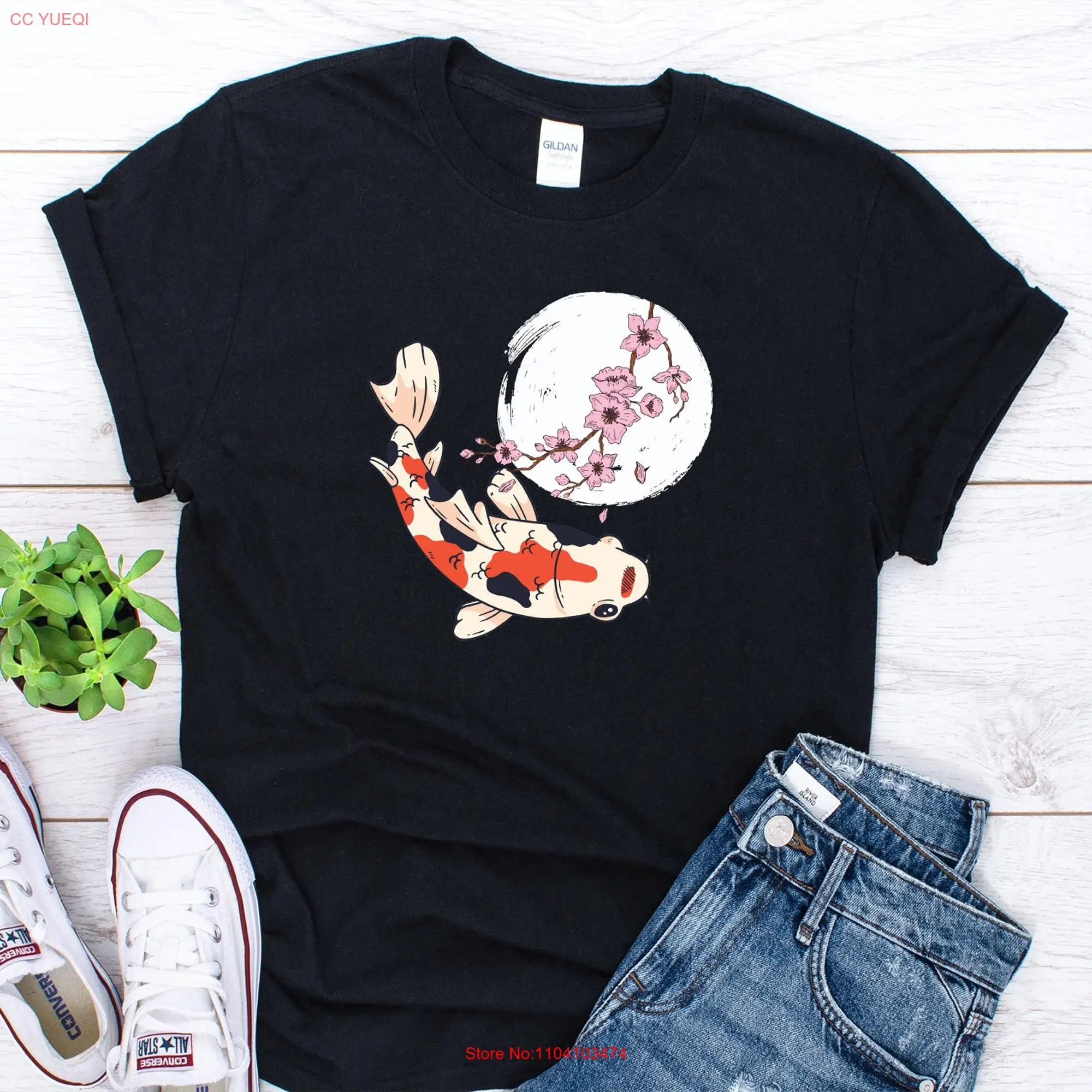 Koi Fish Floral T Shirt Lover Japanese Harajuku Streetwear Aquarium long or short sleeves