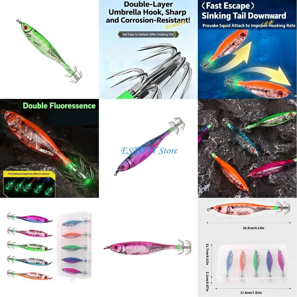 

G6DE Fishing Lures Jig Hook Shrimp Lure Baits for Freshwater Saltwater Cuttlefish Hook Squid Jig Glow Tail Design
