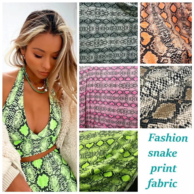 Elastic Snakeskin Grain Brushed Knitted Printing Fabric High Quality Bar Stage Handmade DIY Sewing Designer Fabric By The Meter