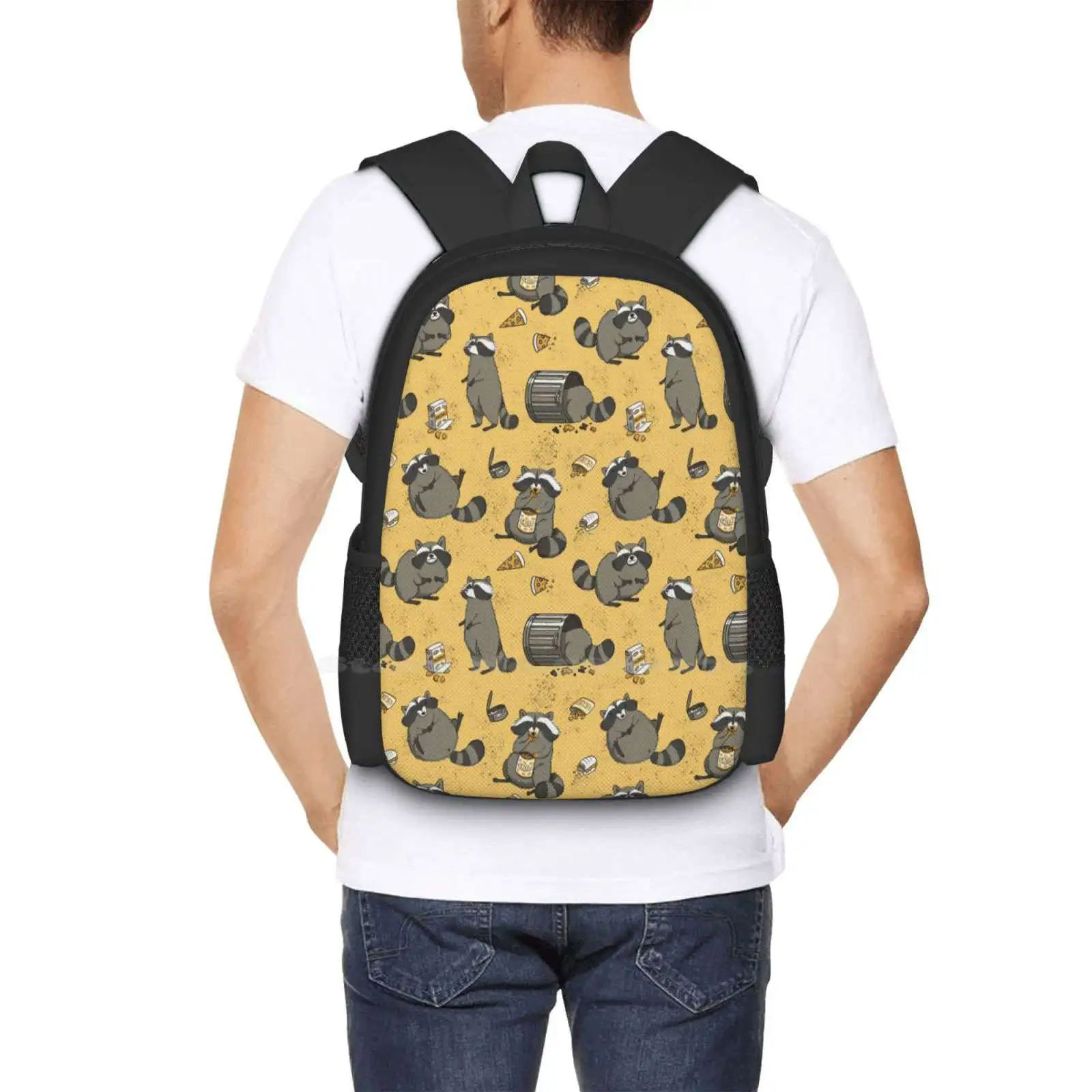 Rascally Raccoons Hot Sale Backpack Fashion Bags Raccoons Nature Animals Cute Pattern Illustrated Yellow Black Grey Fat Chubby