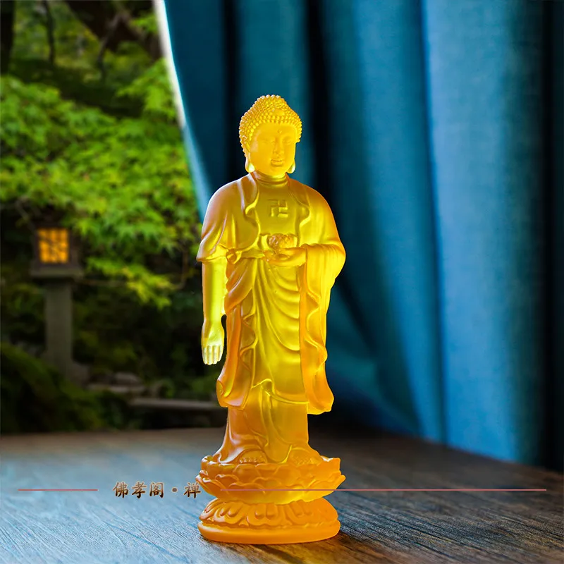DSA Water Glazed Amitabha Standing Buddha Statue Home Buddha Hall Offering Western Pick-up Station Statue Temple Ornament